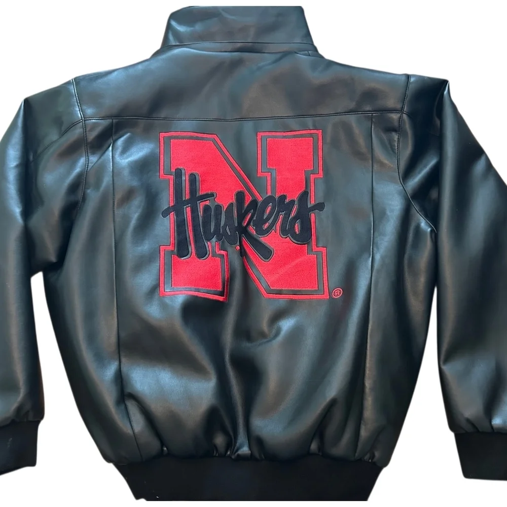 Varsity Black Bomber Jacket with Red Emblem Mens Size 2xT